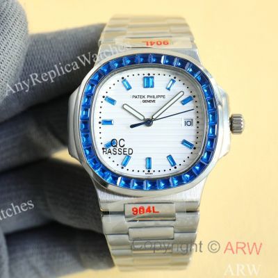 Swiss Quality Patek Philippe Watches Replica High Quality Nautilus 5711 White Face Blue Diamond Bezel Watches